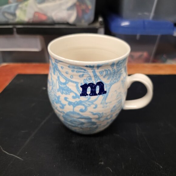 Anthropologie Homegrown Monogram M, Aqua Floral 16 Oz Coffee Tea Mug - Picture 6 of 6
